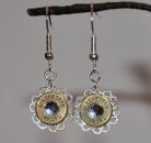 38 Special Brass Earrings with Crystal Center on Filigree