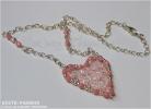 Beaded Heart Pendant Necklace-Pink and Silver