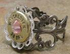 Ammo Ring-Antique Silver Plated and Silver Plated Filigree with Lt Rose Crystal