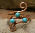 Copper Ring with 3 Bead Turquoise Triangle
