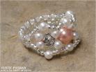 Woven Bead Ring-Peach & White Pearls Crystal and Silver Seed Beads